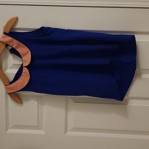 Button back navy blouse with pink collar